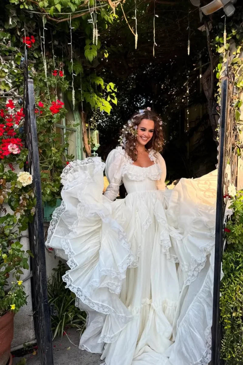Jessica Sweet Princess Evening Dresses Long Sleeves White Prom Dresses
