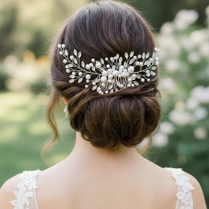 Extra Long Pearl Wedding Hair Comb Silver Crystal Bridal Hair
