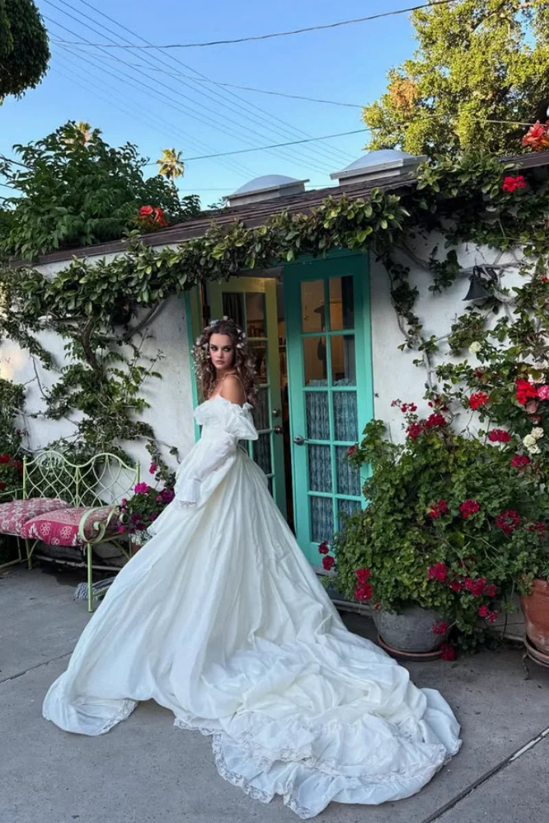 Jessica Sweet Princess Evening Dresses Long Sleeves White Prom Dresses