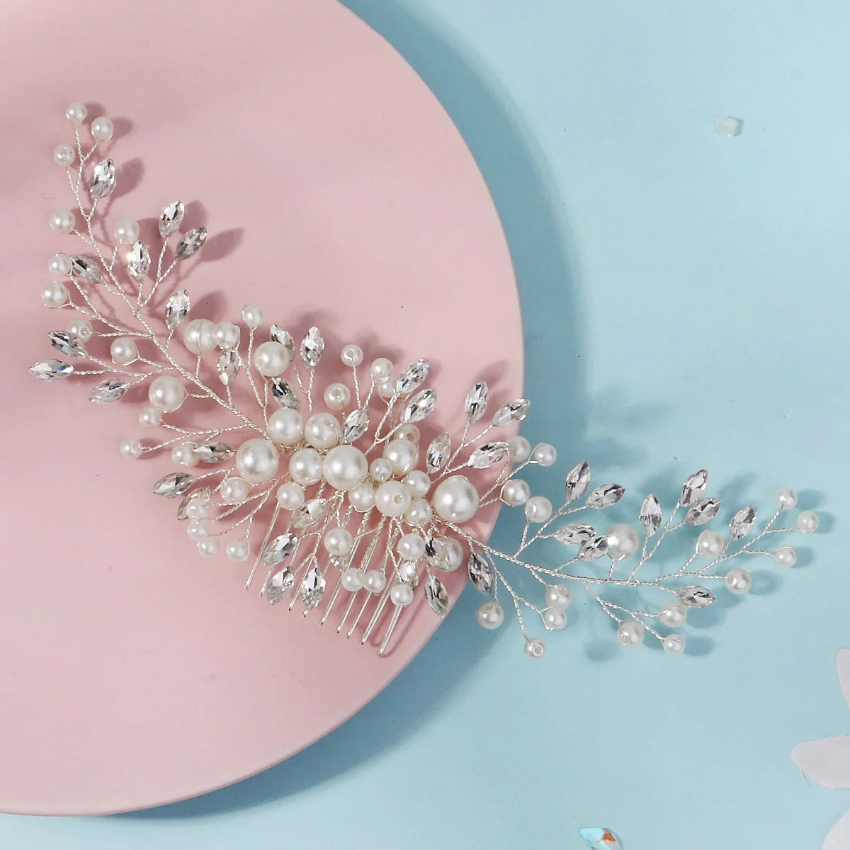 Extra Long Pearl Wedding Hair Comb Silver Crystal Bridal Hair