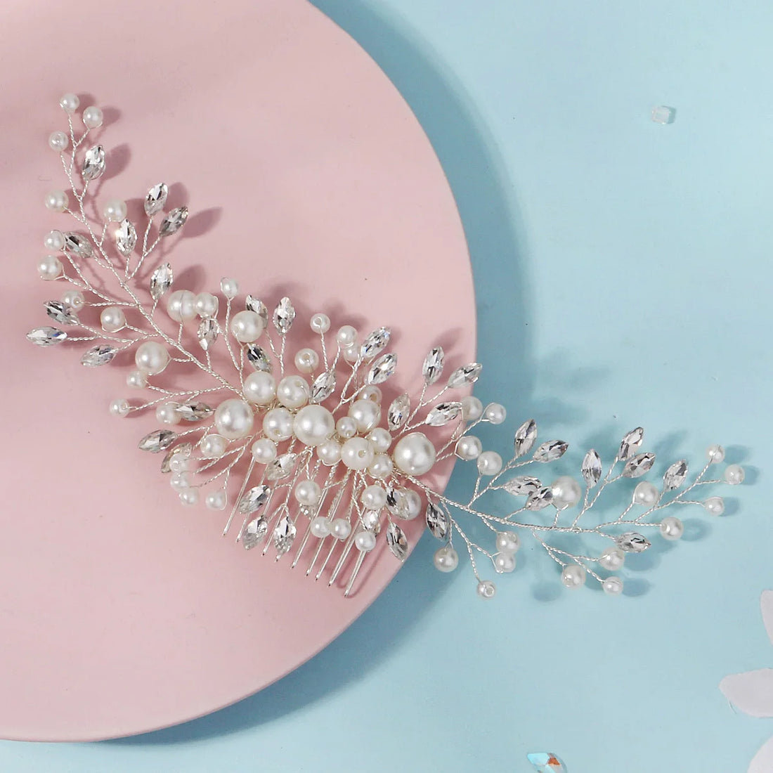 Extra Long Pearl Wedding Hair Comb Silver Crystal Bridal Hair