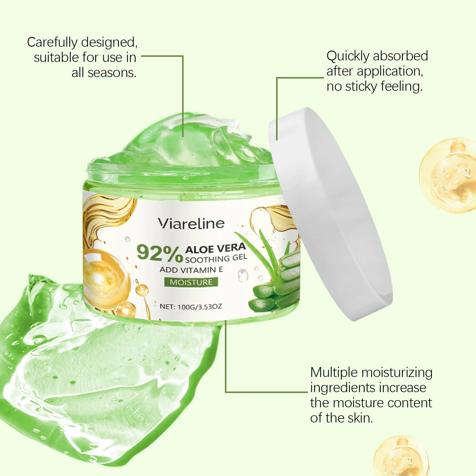 Viareline Aloe Vera Facial Care Gel Lasting Moisturizing Relief Smoothing Gel