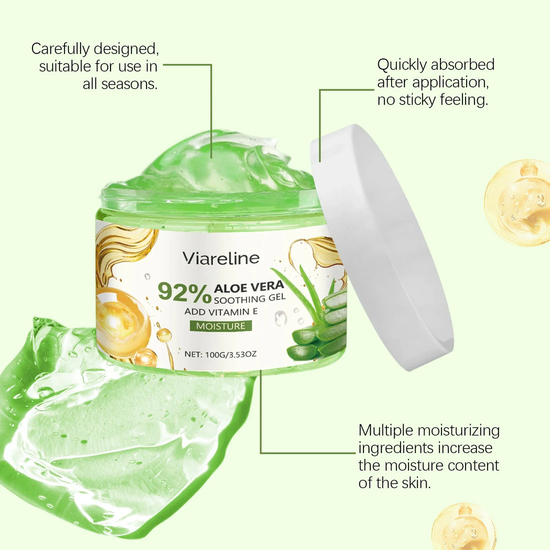 Viareline Aloe Vera Facial Care Gel Lasting Moisturizing Relief Smoothing Gel