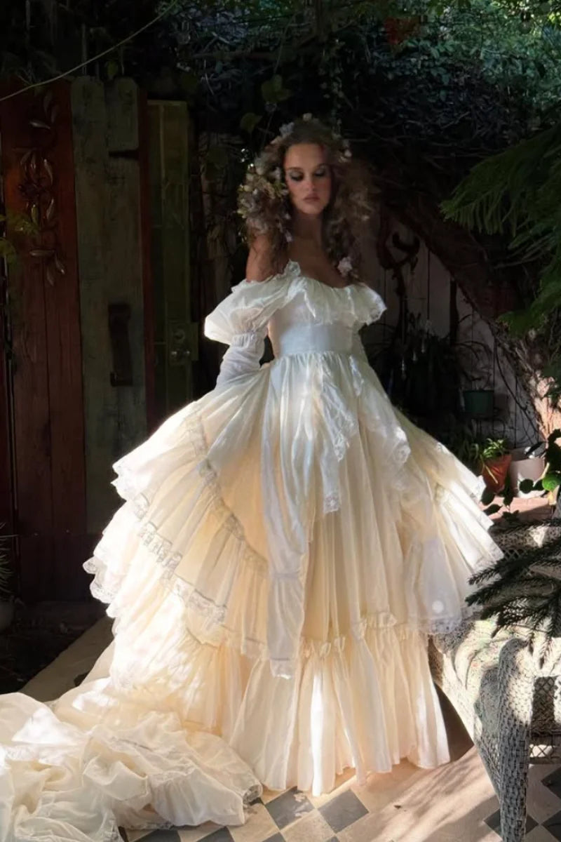 Jessica Sweet Princess Evening Dresses Long Sleeves White Prom Dresses
