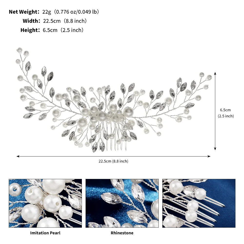 Extra Long Pearl Wedding Hair Comb Silver Crystal Bridal Hair