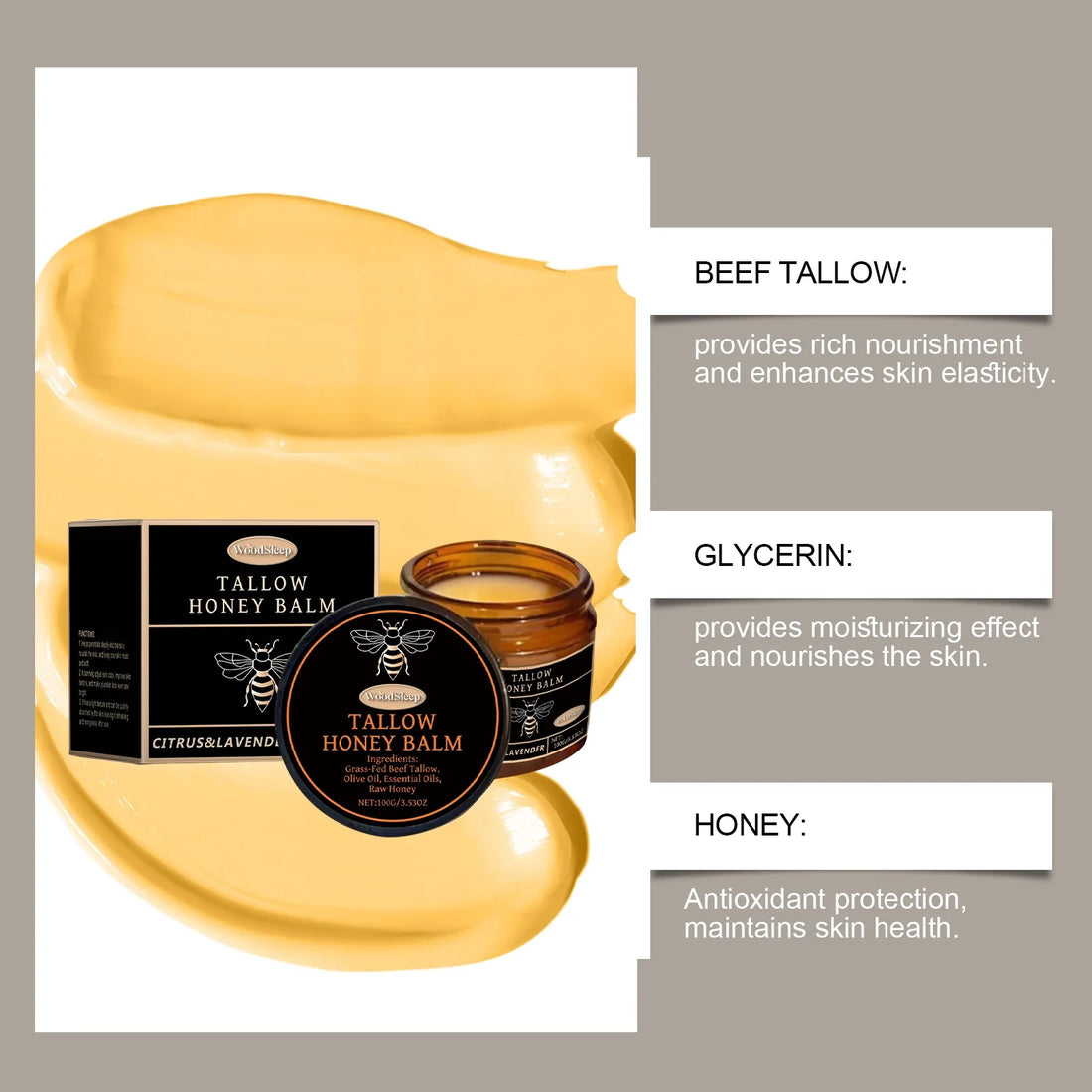 Tallow Honey Balm Nourishing Deeply The Skin, Adjusting Skin Color