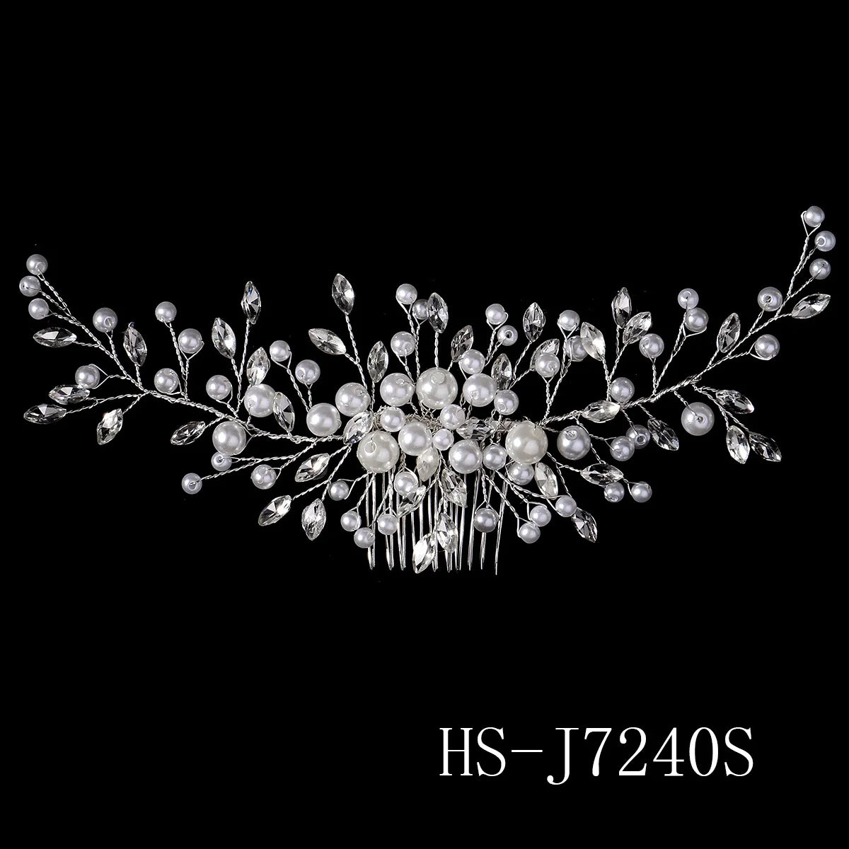 Extra Long Pearl Wedding Hair Comb Silver Crystal Bridal Hair