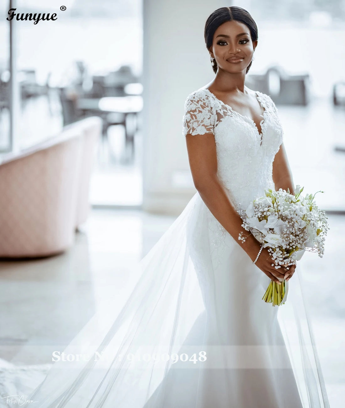 Short Sleeves Lace Wedding Dress New Elegant Robe De Soirée De Mariage