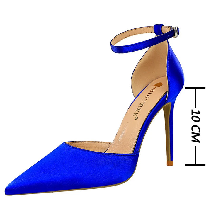 BIGTREE Shoes Satin With Shallow Pointed Women Pumps Buckle Heels