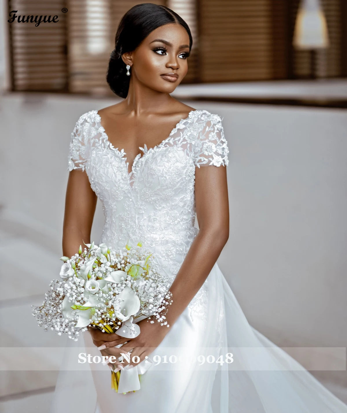 Short Sleeves Lace Wedding Dress New Elegant Robe De Soirée De Mariage