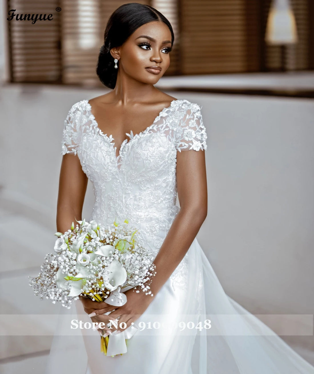 Short Sleeves Lace Wedding Dress New Elegant Robe De Soirée De Mariage