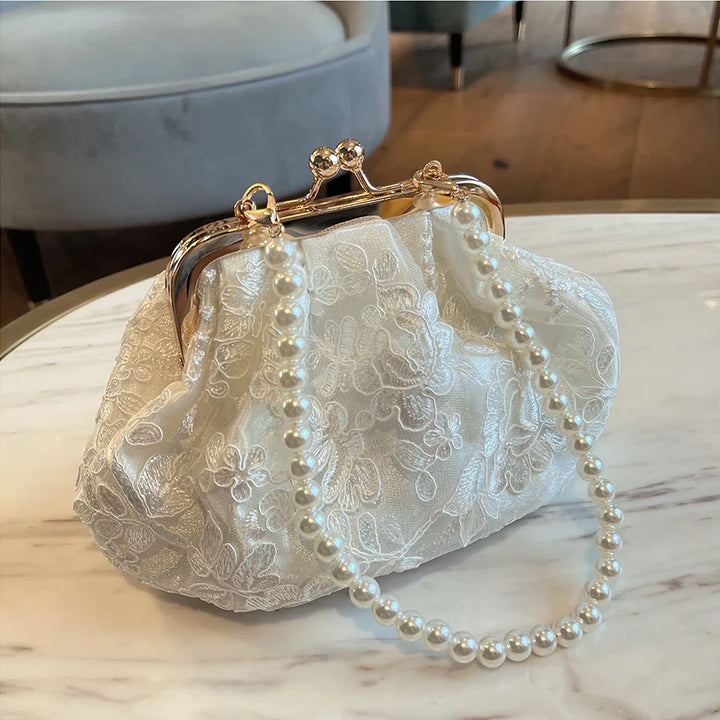 Embroidered Evening Handbags Pearl Chain Shoulder Bag All Party