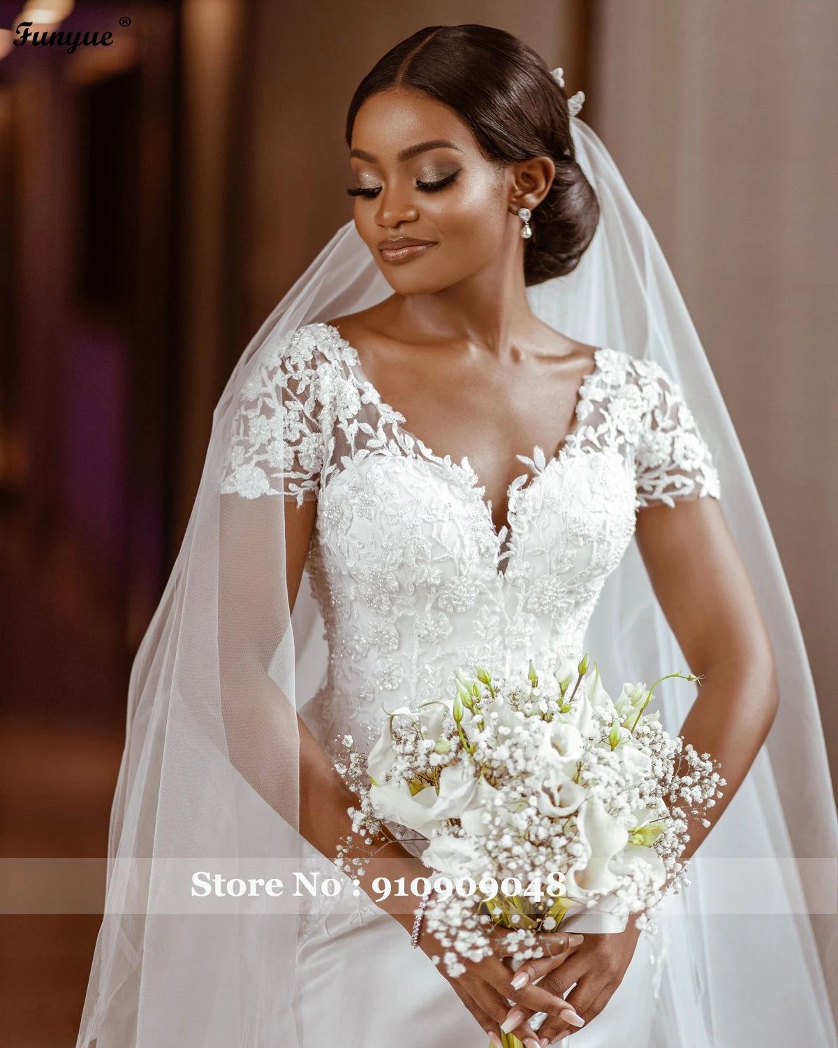 Short Sleeves Lace Wedding Dress New Elegant Robe De Soirée De Mariage