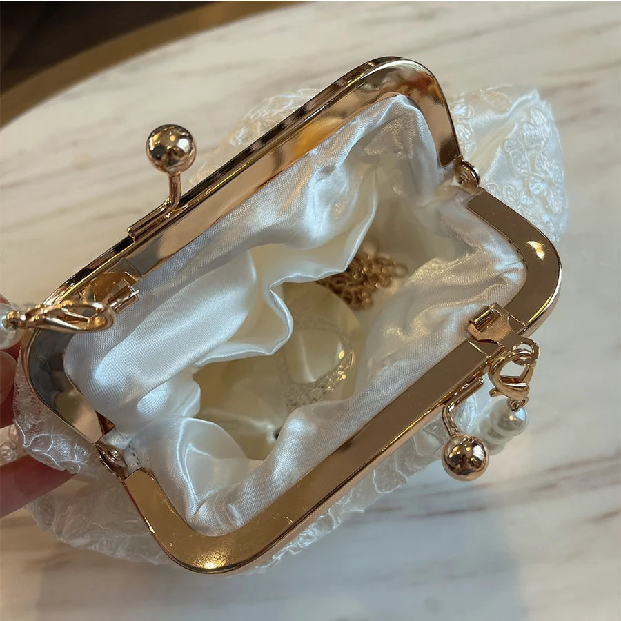 Embroidered Evening Handbags Pearl Chain Shoulder Bag All Party