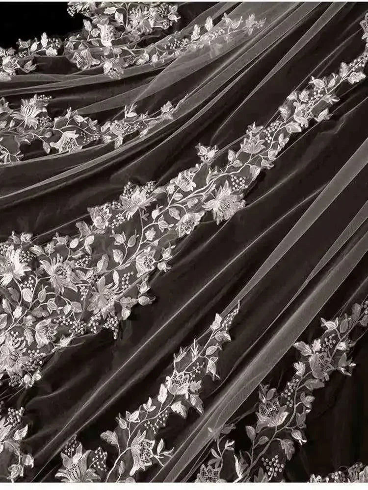 Customized Elegant Floral Lace Cathedral Wedding Veil Two Tier Ivory Bridal Veil