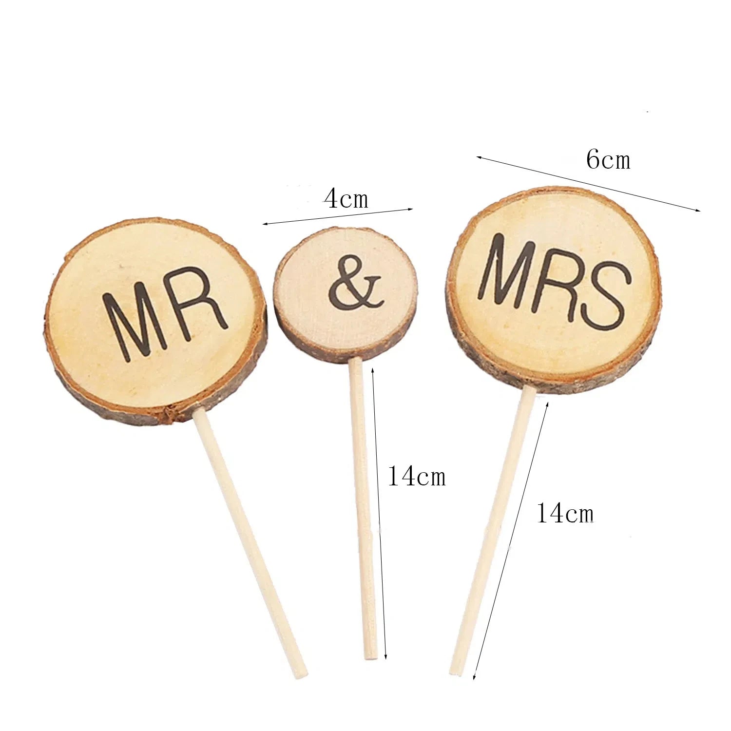 3 Pcs Mr & Mrs Toppers Natural Wood Cake Decoration Chic Rustic Wedding