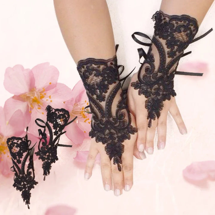 New Women Wedding Fingerless Gloves Lace White Black Wedding Gloves