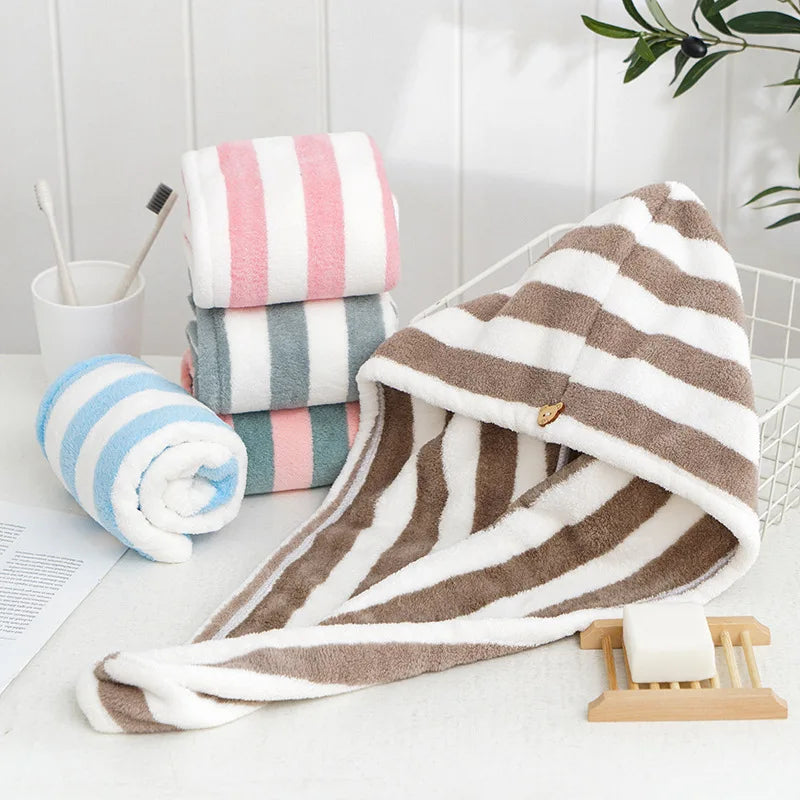 Hair Cap for Women Turban Water-Absorbent Quick-Drying Striped Shower
