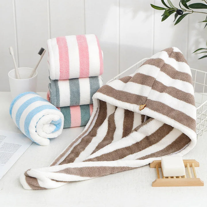 Hair Cap for Women Turban Water-Absorbent Quick-Drying Striped Shower