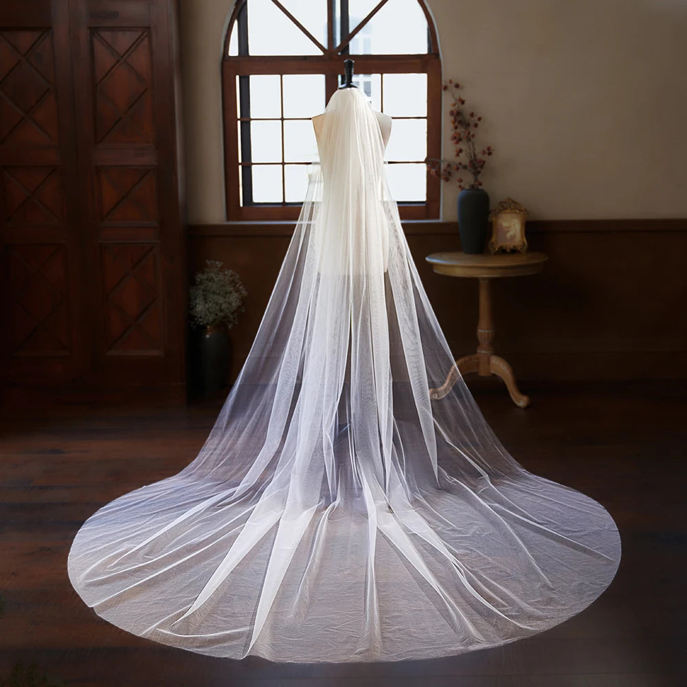 Simple Soft Tulle One Layer Cathedral Length Bridal Veil Marriage Wedding