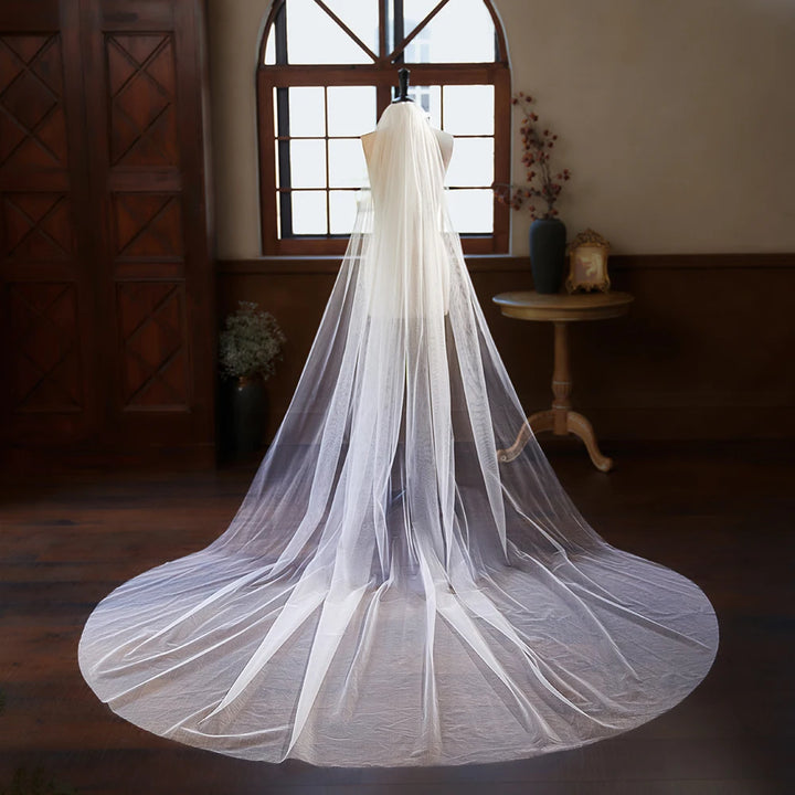 Simple Soft Tulle One Layer Cathedral Length Bridal Veil Marriage Wedding