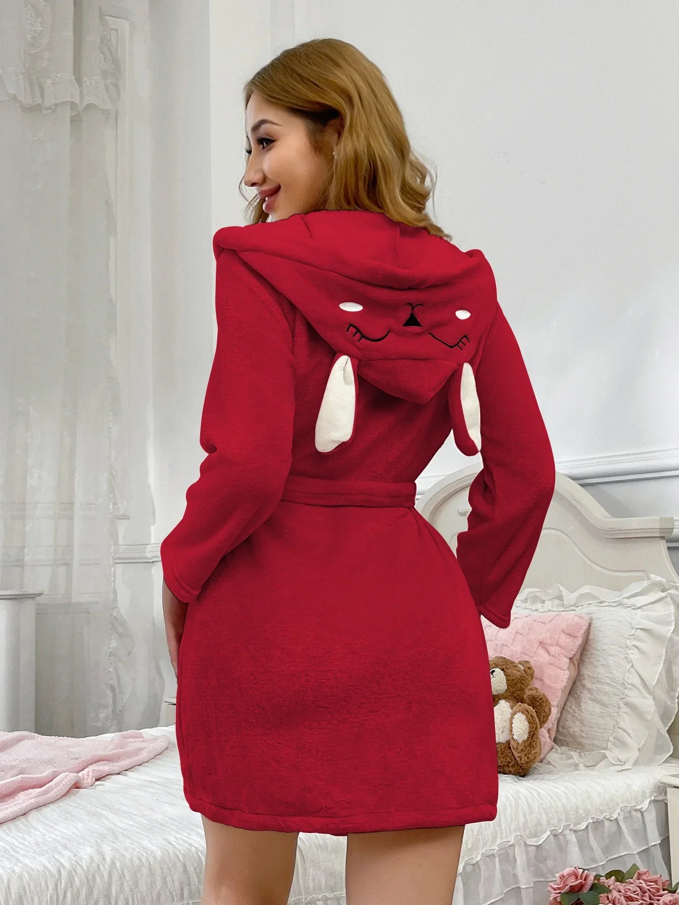 autumn Winter Women Bath Robe Fluffy Plush Pyjamas Ladies Sexy Hooded