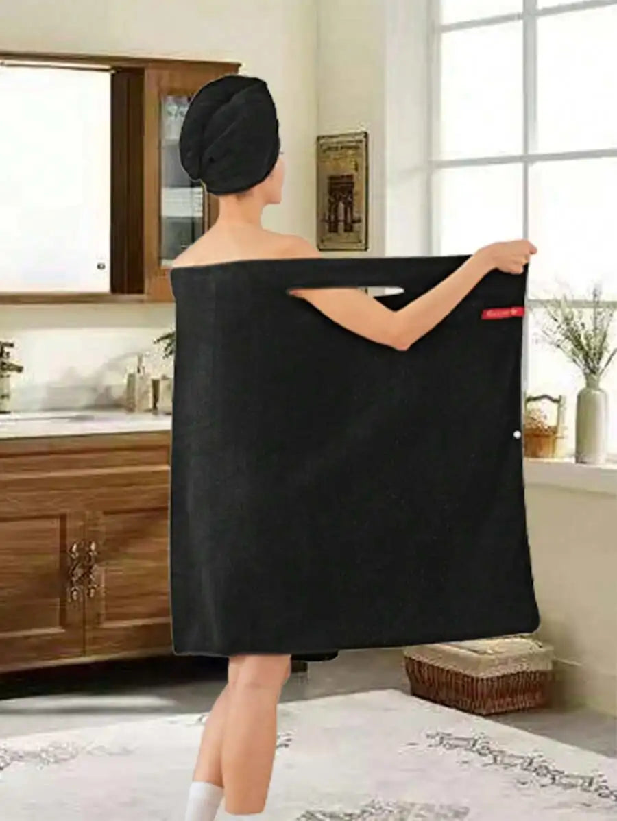 Black Microfiber Hair Drying Turban Cap for Women - Soft Absorbent Towel