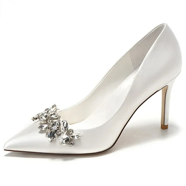 New White Champagne Women Bridal Wedding Shoes Heel