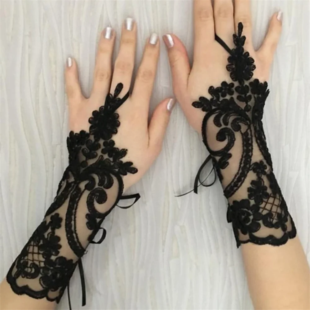 New Women Wedding Fingerless Gloves Lace White Black Wedding Gloves
