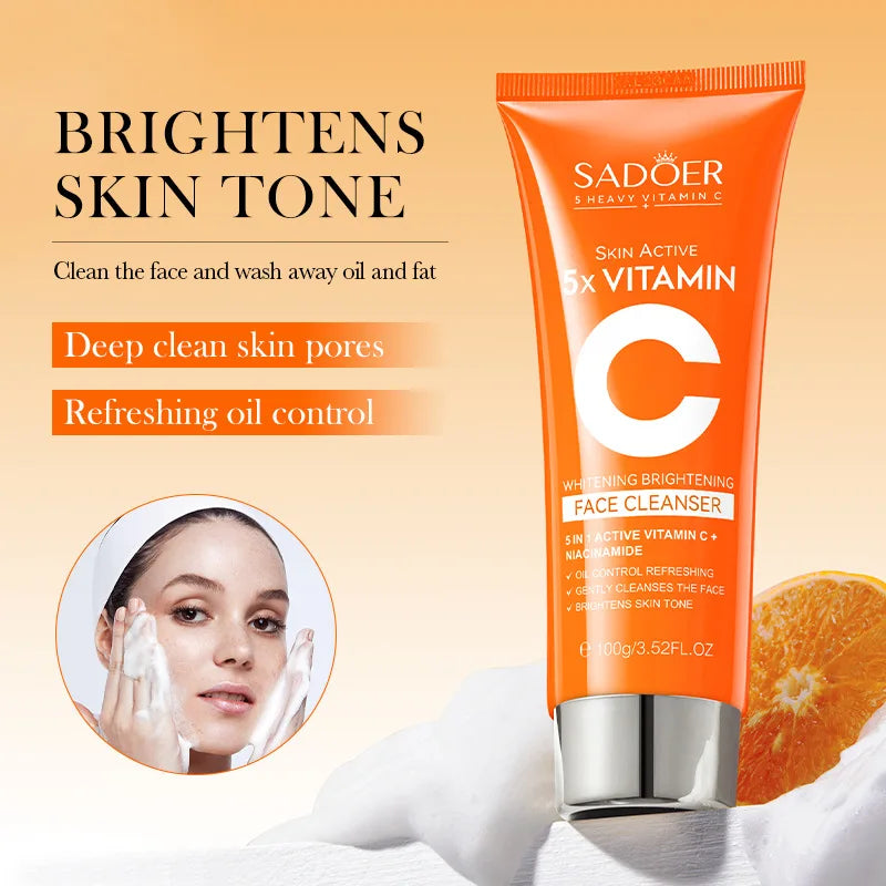 SADOER Vitamin C  Facial Cleanser Face Wash Foam Cleanser Deep Cleansing