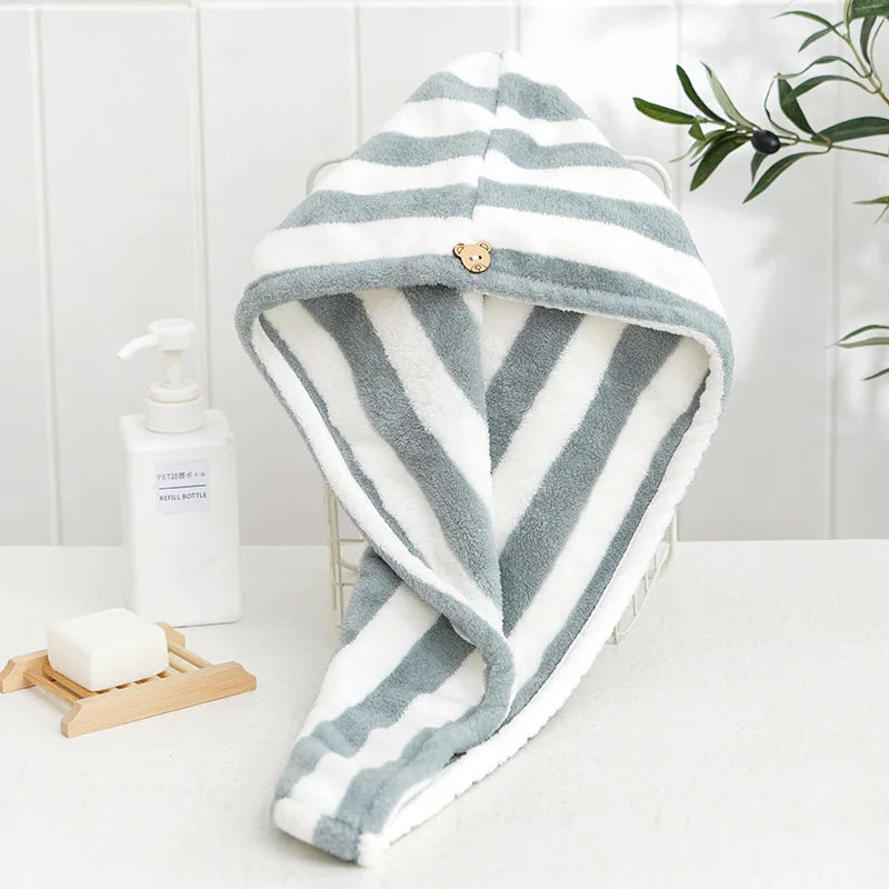 Hair Cap for Women Turban Water-Absorbent Quick-Drying Striped Shower