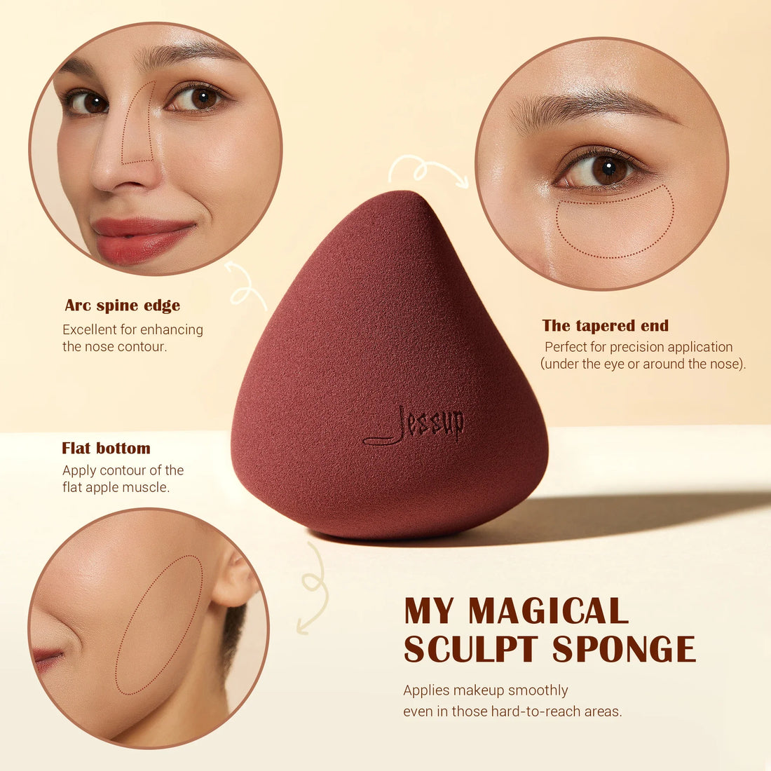 Jessup Foundation Brush with Makeup Sponge, Black Makeup Brush Flat