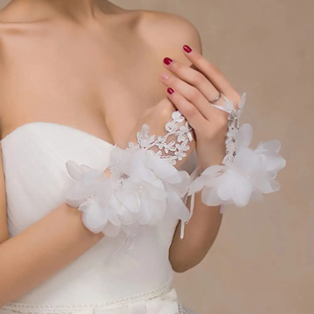 Wedding Short Fingerless Lace Gloves White Elbow Tea Glove Bridal