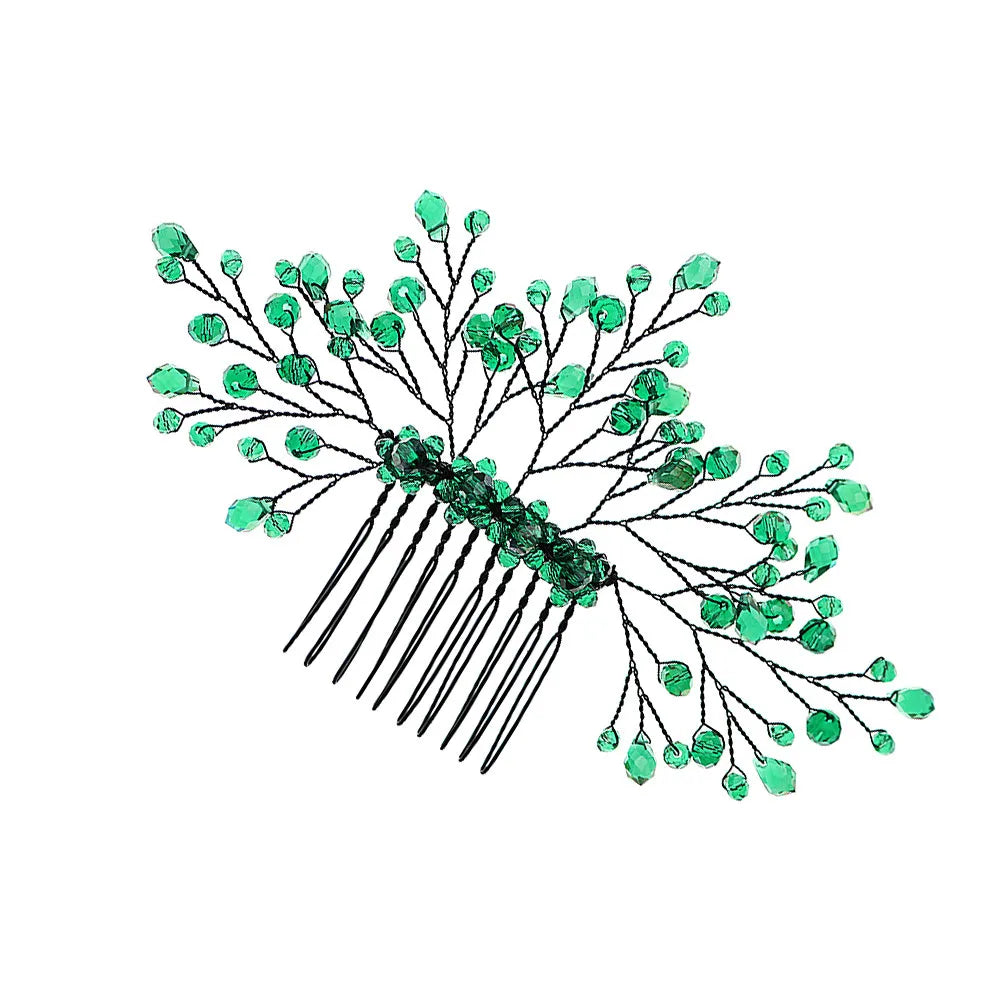 Crystal Leaf Hair Combs Wedding Bridal Accessories Vine Green European