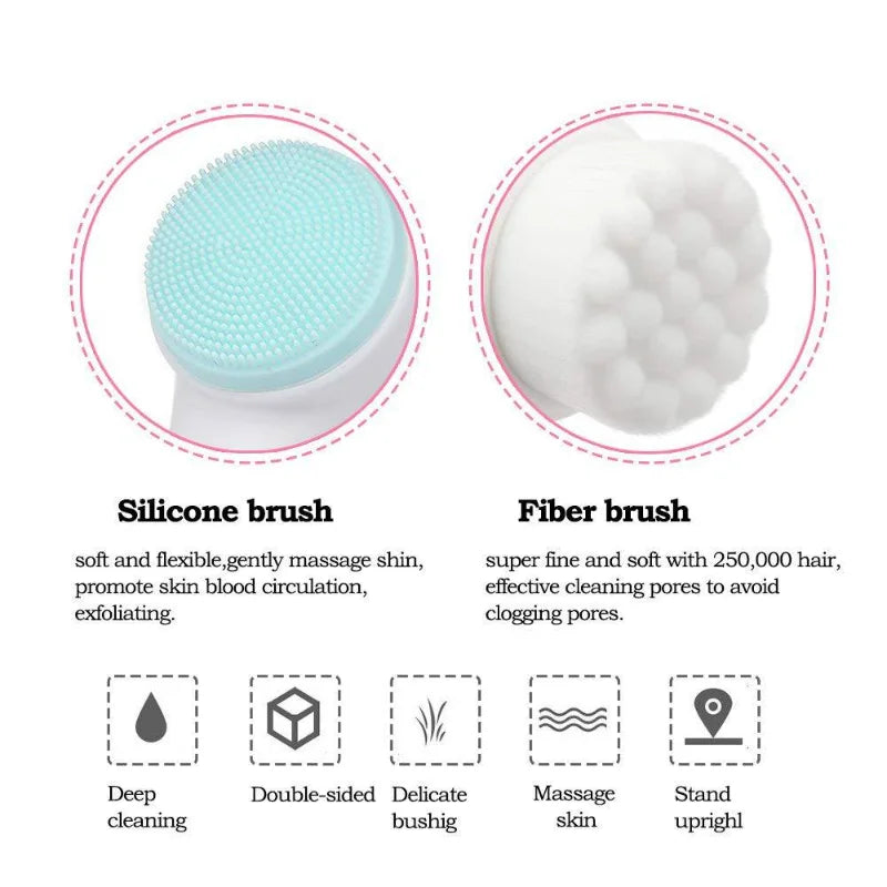 Double Silicone Facial Cleansing Brush Manual Massage Facial Brush