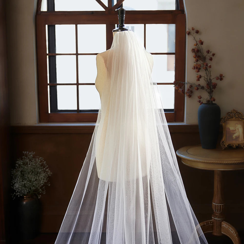 Simple Soft Tulle One Layer Cathedral Length Bridal Veil Marriage Wedding