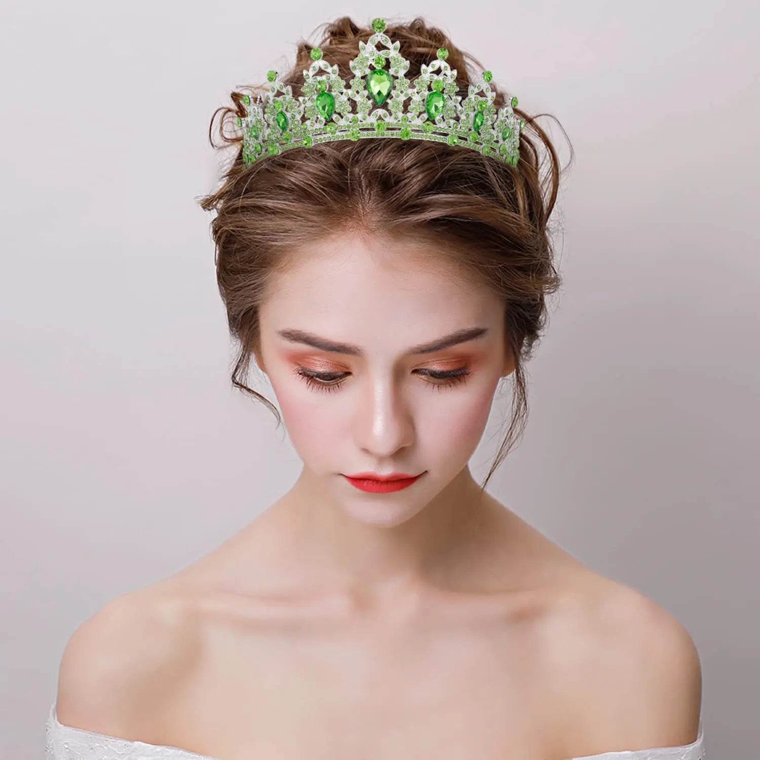 Green Crown Crystal Birthday Tiara Girl's Headpiece Wedding Princess Gifts