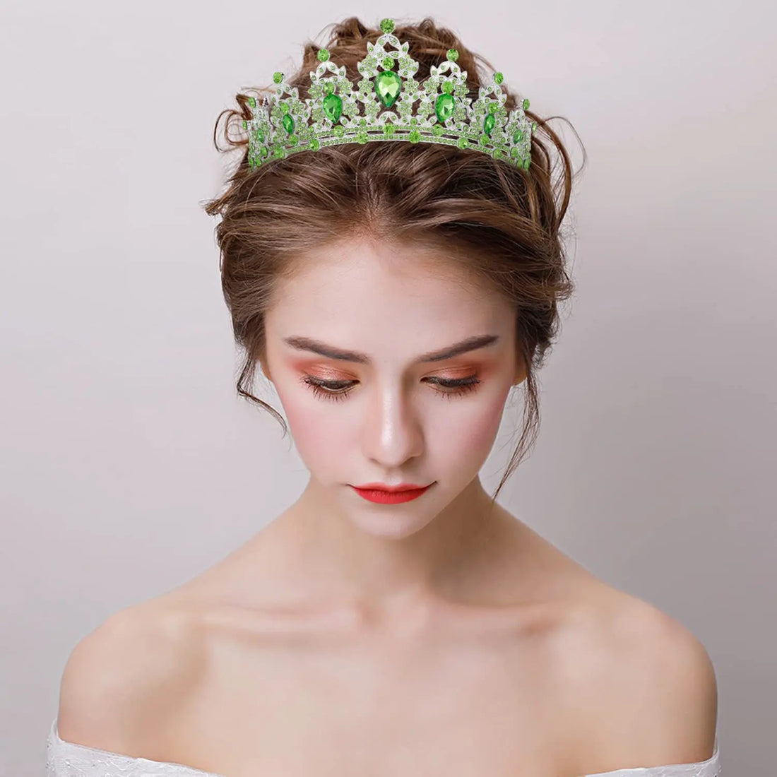 Green Crown Crystal Birthday Tiara Girl's Headpiece Wedding Princess Gifts