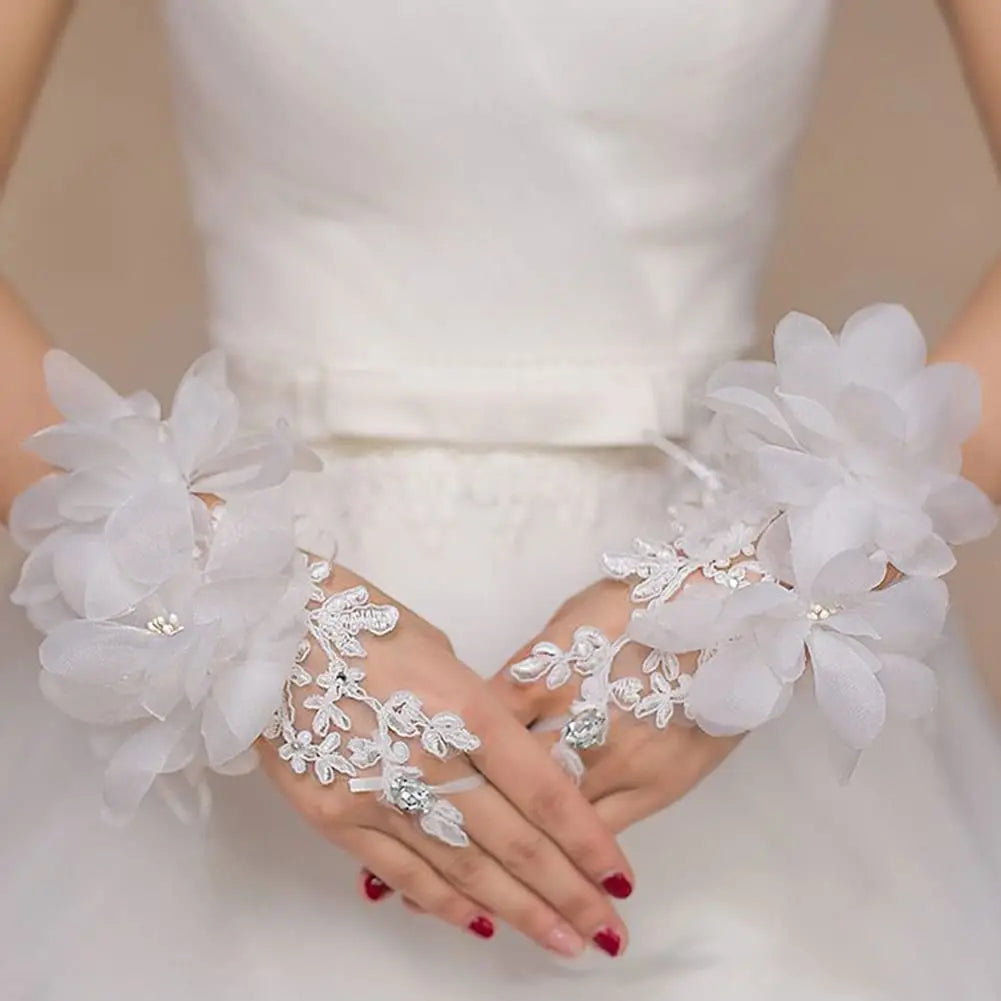 Wedding Short Fingerless Lace Gloves White Elbow Tea Glove Bridal