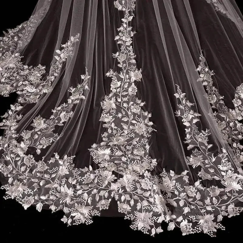 Customized Elegant Floral Lace Cathedral Wedding Veil Two Tier Ivory Bridal Veil