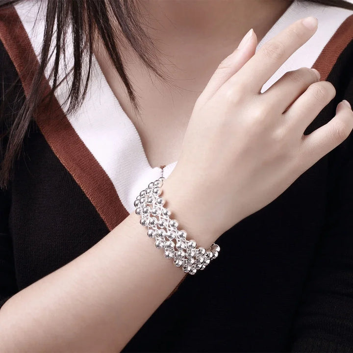Popular brands Fine Grape beads bangle 925 Sterling Silver Jewelry set