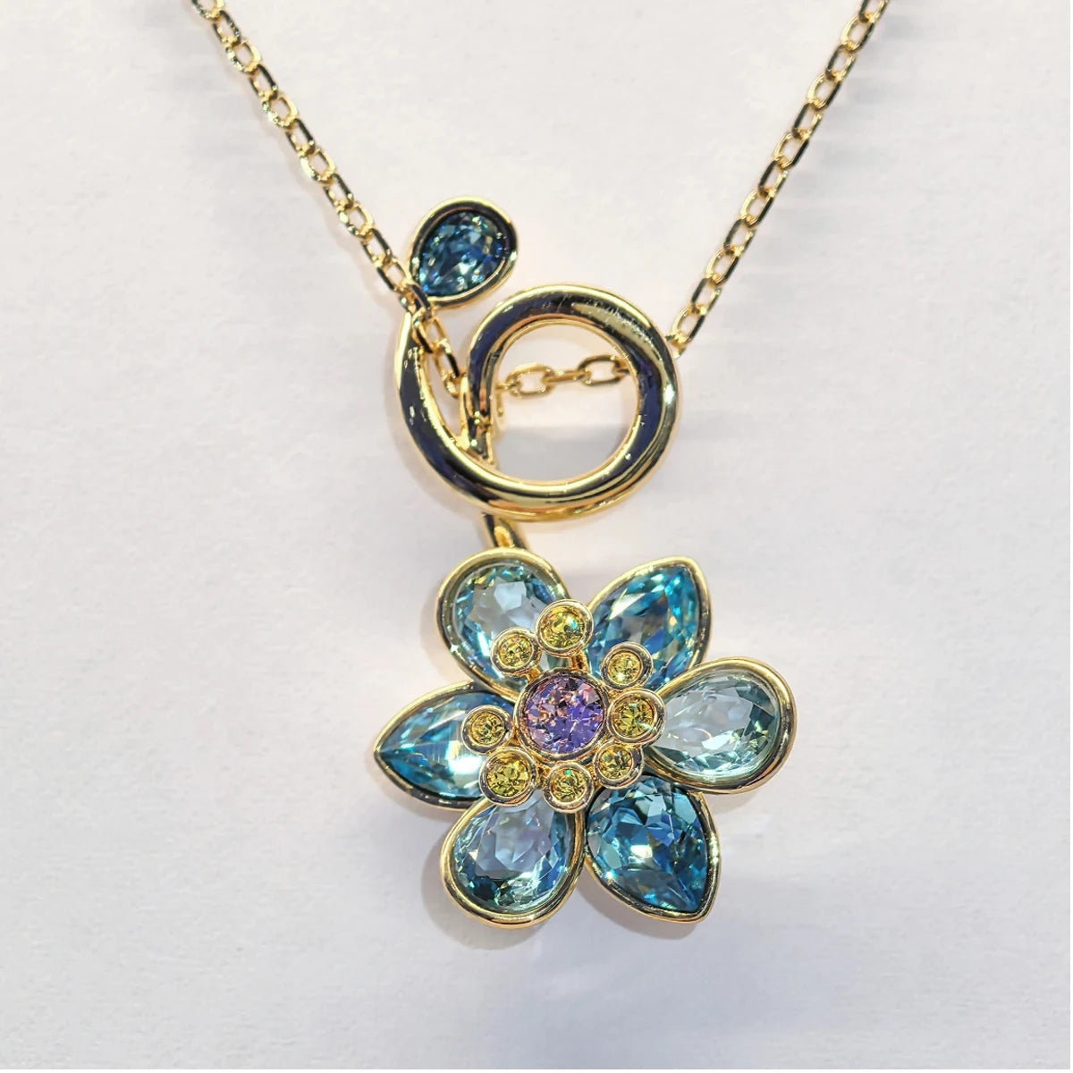 Trend Fine Jewelry Sets Charm Pink Blue Flower Crystal Fashion Luxury Necklace