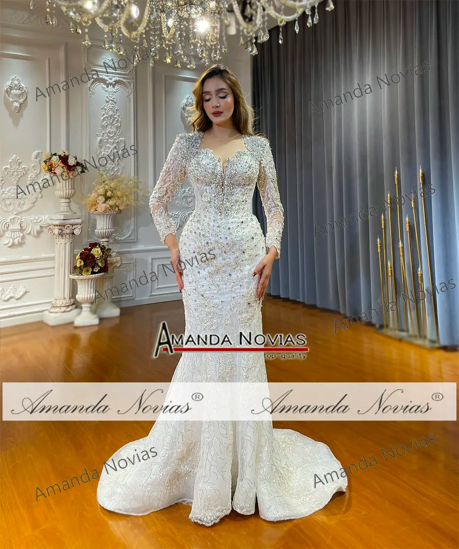 Customized NS4881 Beading Mermaid Wedding Dress With Detachable Train