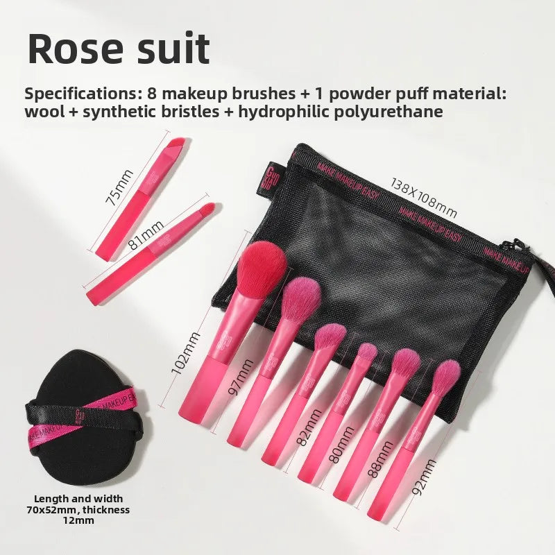 Goat Hair Red Color Makeup Brushes Set Cosmetic Powder Eye Shadow Blush