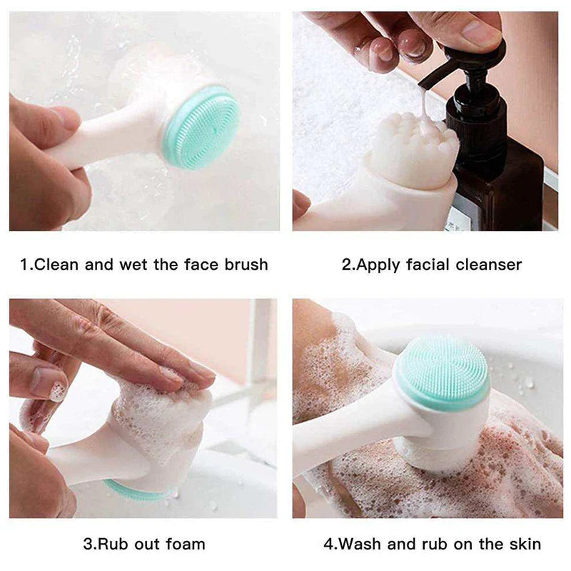 Double Silicone Facial Cleansing Brush Manual Massage Facial Brush