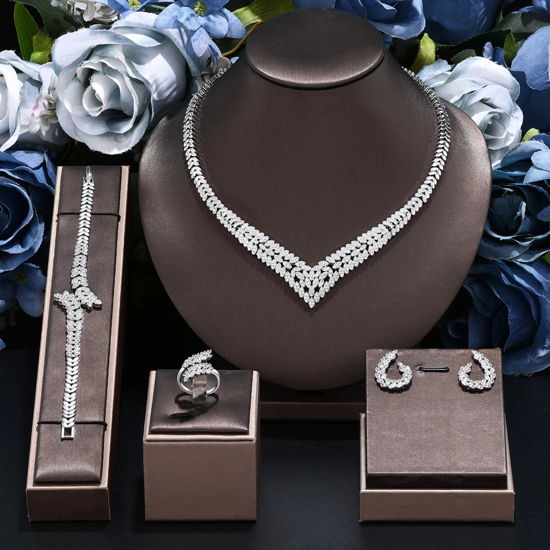 4pcs Bridal Zirconia Full Jewelry Sets For Women Party, Luxury sets