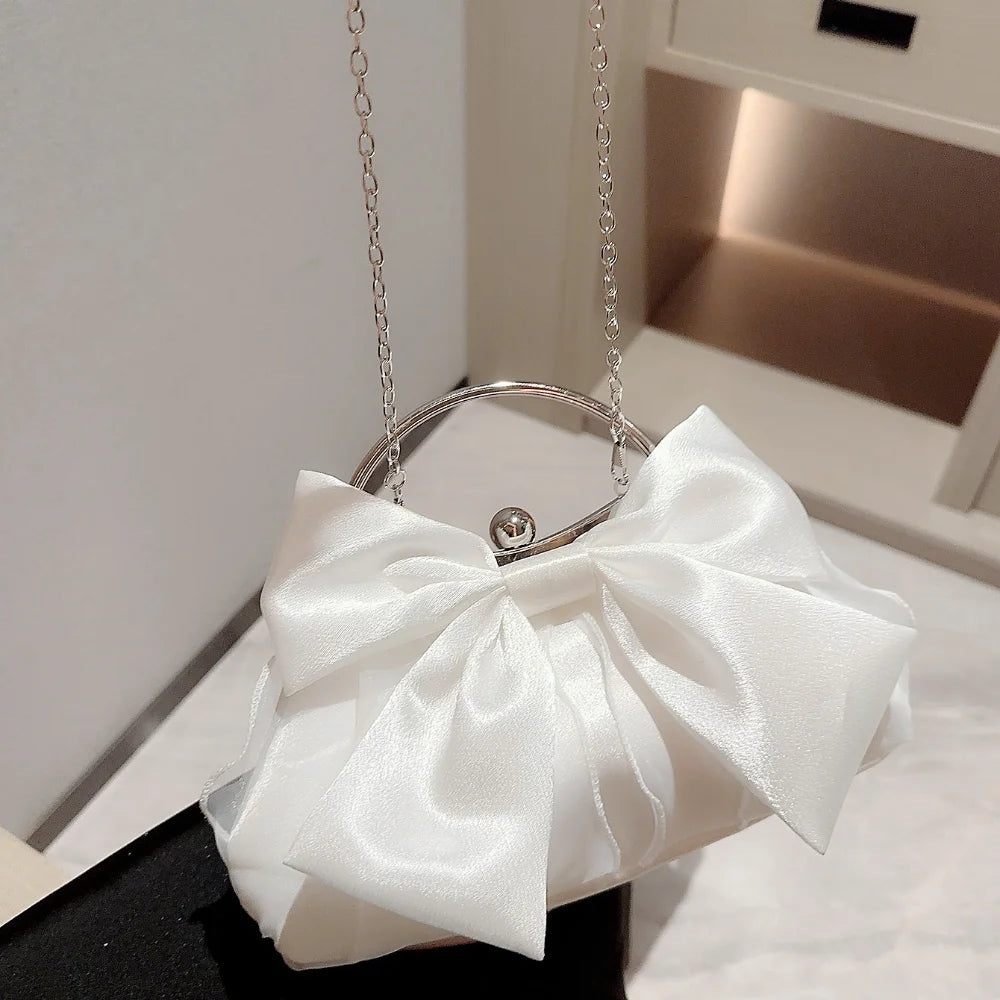 High end White Wedding Bag Banquet Handbag Evening Clutch Bowknot