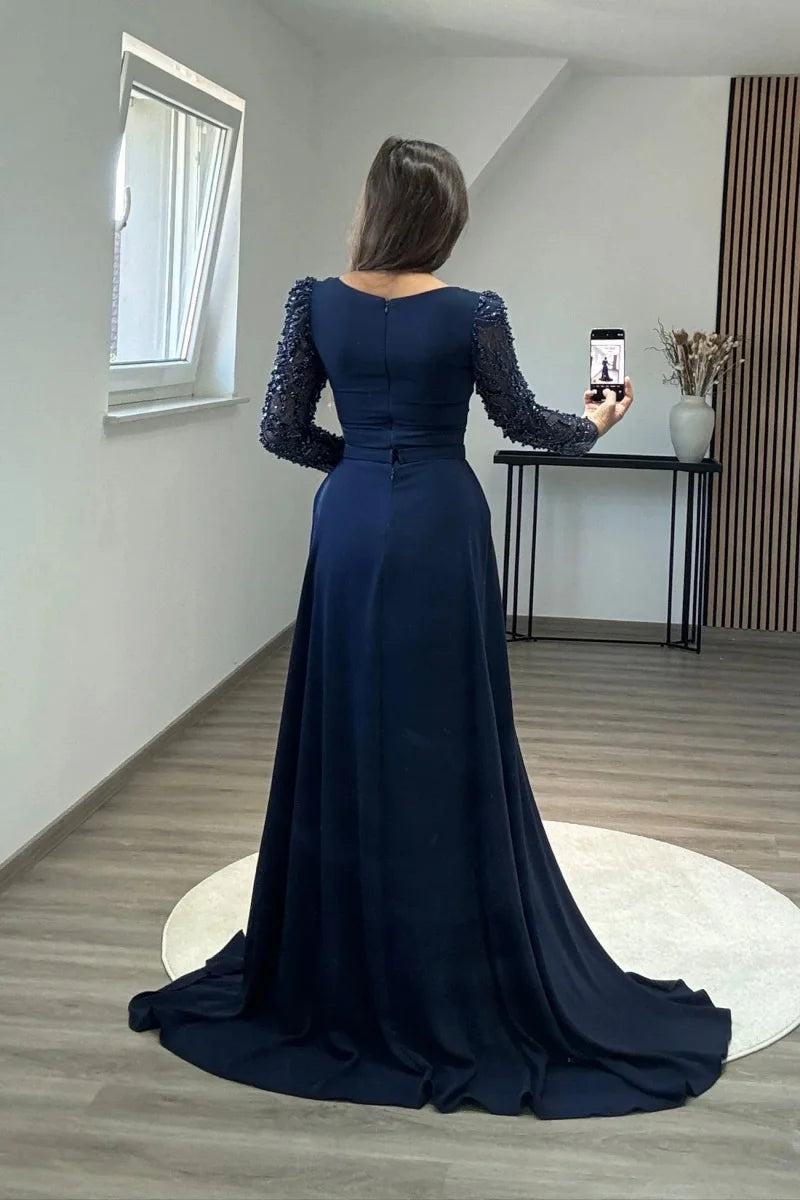 Jessica White Wedding Dress Mermaid Long Sleeves Arabic Evening Dresses