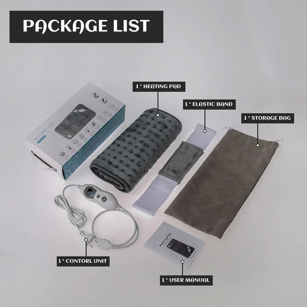 Electric Heating Pad Grey 100W Flannel Moist Dry Therapy Back Pain