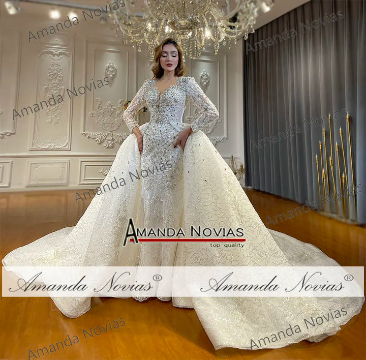 Customized NS4881 Beading Mermaid Wedding Dress With Detachable Train